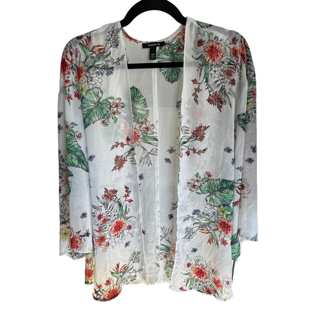 Torrid size 1 white floral open cardigan kimono